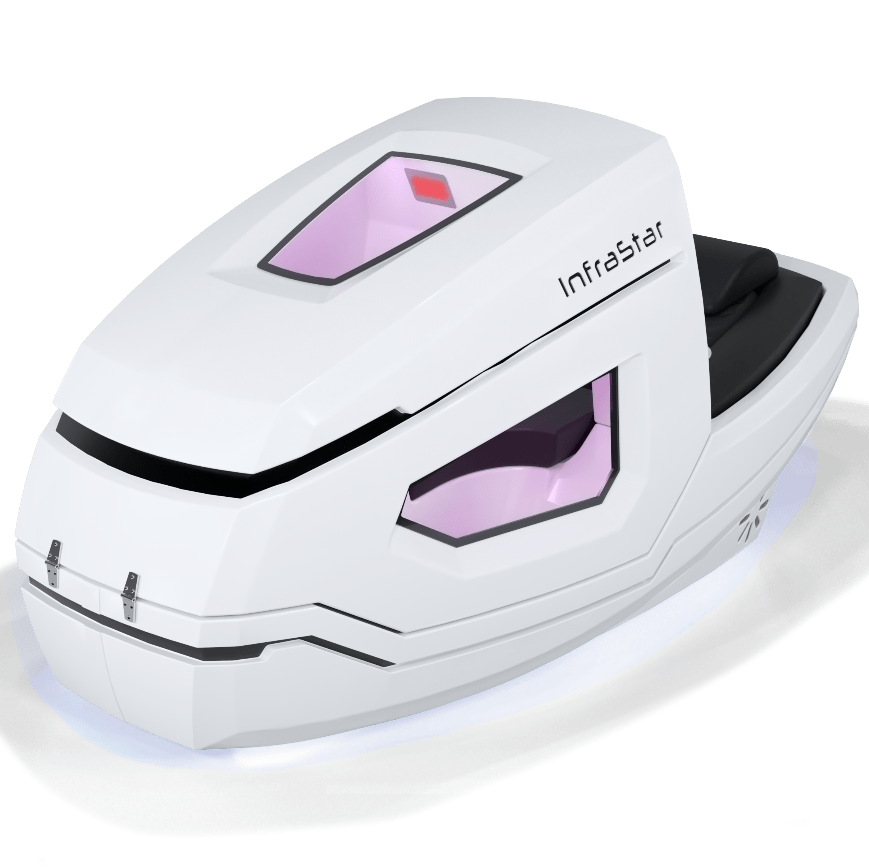 InfraStar Bike — Upright Infrared Vacuum Cycling Capsule, Vacuum + Infrared + Cryo