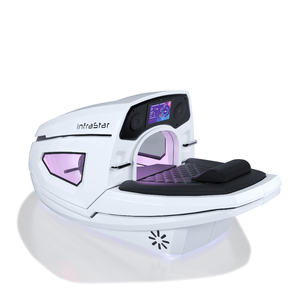 InfraStar Bike — Upright Infrared Vacuum Cycling Capsule, Vacuum + Infrared + Cryo