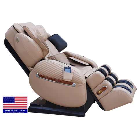 Luraco iRobotics 9 Max Plus Royal Edition Massage Chair, Made in USA, with 18K Gold Appointments, Dual 3D Rollers, Split L-Track, 100 Air Cells, and Full Leather