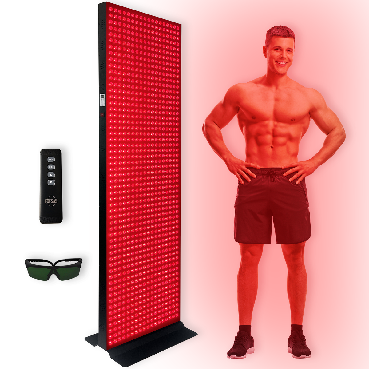 EXESAS 1008 LED Red and Near-Infrared Light Panel, 4 Wavelengths 630/660/810/850 nm, Dual-Chip 5 W LEDs, 73 x 21 in. Full-Body Panel with Base Stand, Remote and Timer (1300 W)