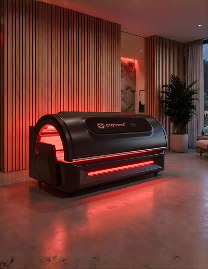 Protocol⁴ P6 Capsule Full-Body LED Light Bed, 41,600 LEDs, 6 Wavelengths 450–940 nm Blue, Green, Red and Near-Infrared with Independent Control, Touchscreen, Bluetooth Audio, 89.5 x 48.5 x 44 in.