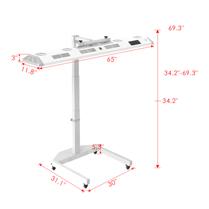 Renew Red Light The Panorama Panel, 7-Wavelength Red, Near-Infrared and Blue LED Panel, 480 x 5 W LEDs, 450–850 nm, 64.3 x 11.8 in. with 360-Degree Rotating Electric-Lift Floor Stand, Touchscreen and Voice Control