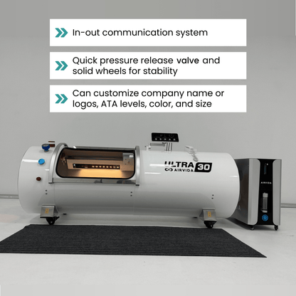 Airvida Ultra Hard Shell Lying Hyperbaric Chamber — 1.3 / 1.5 / 1.7 / 2.0 ATA, Three Widths