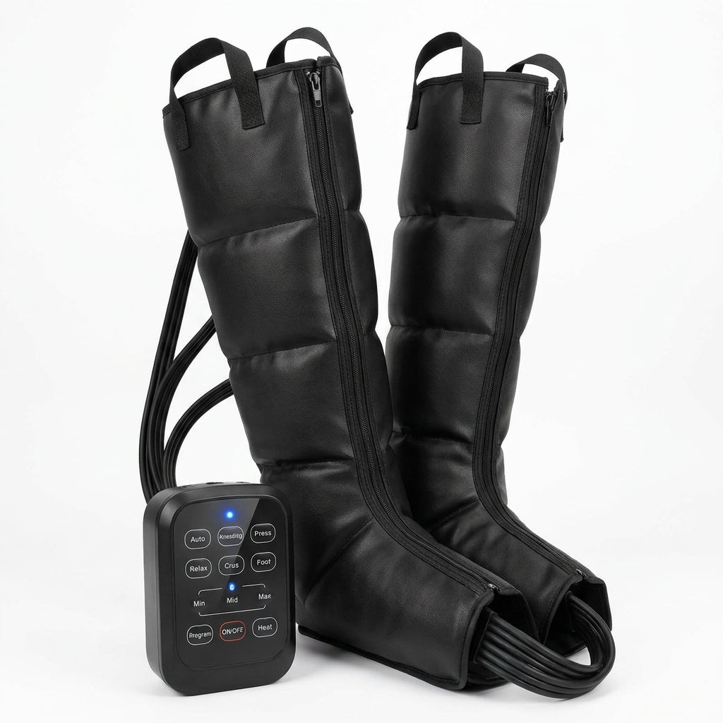 Pneumatic Compression Leg Recovery System Foot Massager for Circulation and Relaxation Calf Massage Reduce Muscle Tension Device — Studio Shot