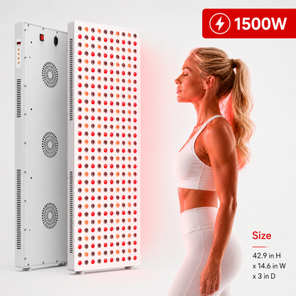 iReliev 1500W Red and Near-Infrared LED Light Panel, 300 LEDs, 5 Wavelengths 630/660/810/830/850 nm, 43 x 14.6 in. Full-Body Panel with Timer, Door Hooks and Hanging Kit
