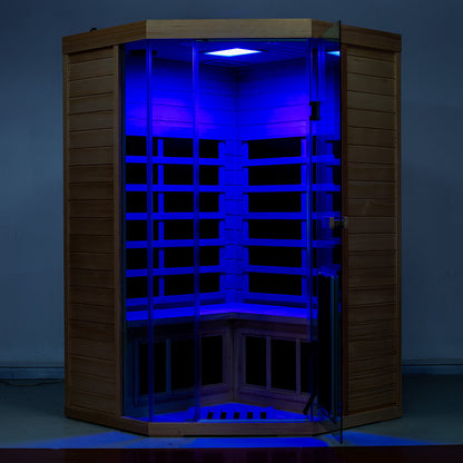 Wizzisauna SR07 2-3 Person Corner Red Cedar Far Infrared Sauna with 8 Carbon Heaters
