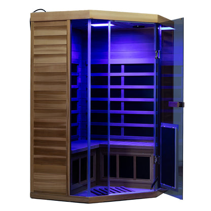 Wizzisauna SR07 2-3 Person Corner Red Cedar Far Infrared Sauna with 8 Carbon Heaters