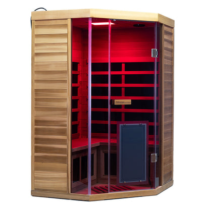 Wizzisauna SR07 2-3 Person Corner Red Cedar Far Infrared Sauna with 8 Carbon Heaters