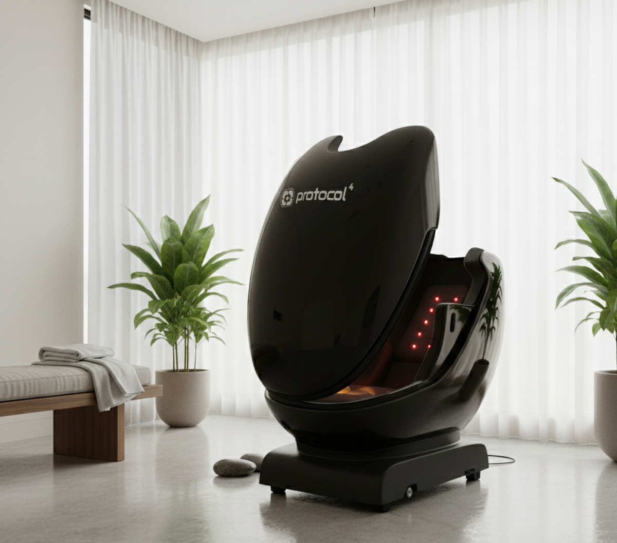 Protocol⁴ The Cocoon P200 Seated Wellness Pod, Dual-Zone Far Infrared Heat, Full-Body Red Light and PEMF with Bluetooth Audio, 63 x 30 x 51 in., 220 V