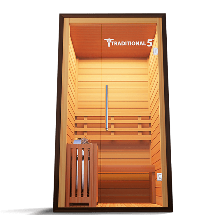Medical Sauna Traditional 5 1-Person Indoor Steam Sauna, Canadian Hemlock with Two-Wall Glass Design, 4.5 kW Heater and Digital Touch Controls