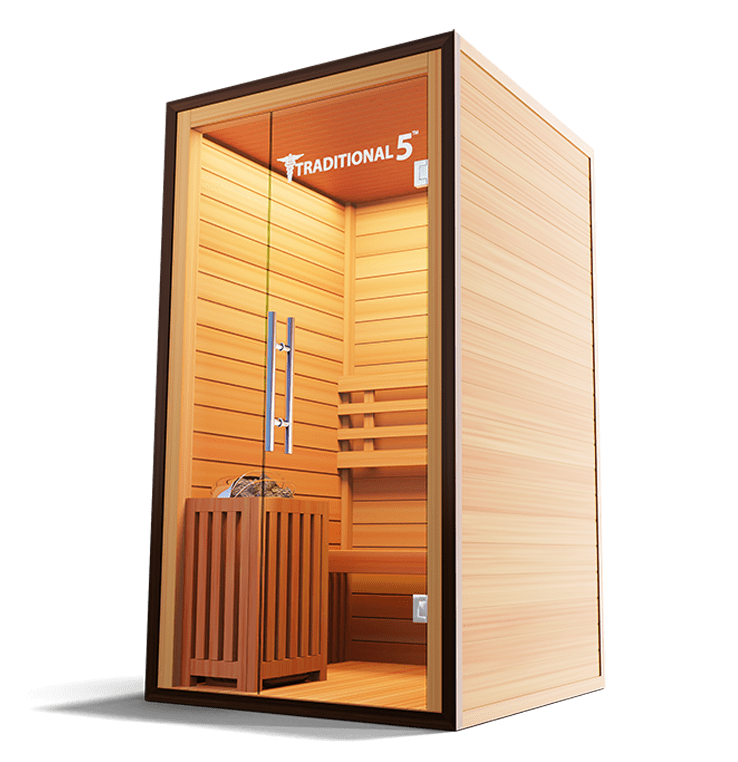 Medical Sauna Traditional 5 1-Person Indoor Steam Sauna, Canadian Hemlock with Two-Wall Glass Design, 4.5 kW Heater and Digital Touch Controls