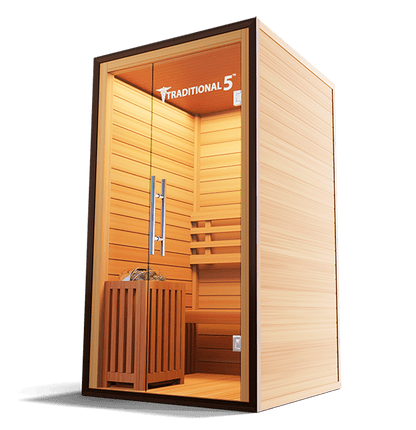 Medical Sauna Traditional 5 1-Person Indoor Steam Sauna, Canadian Hemlock with Two-Wall Glass Design, 4.5 kW Heater and Digital Touch Controls
