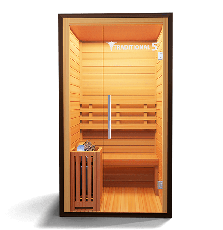 Medical Sauna Traditional 5 1-Person Indoor Steam Sauna, Canadian Hemlock with Two-Wall Glass Design, 4.5 kW Heater and Digital Touch Controls
