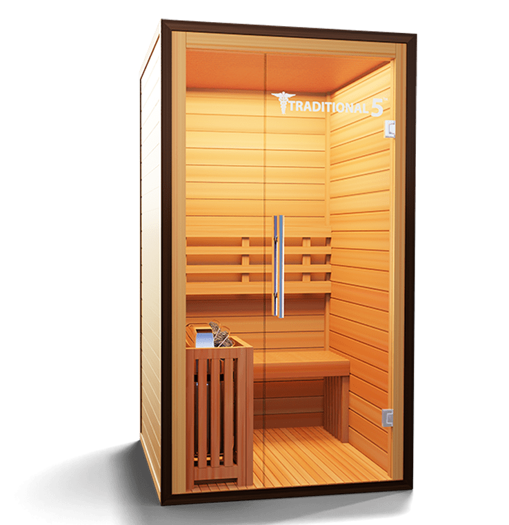 Medical Sauna Traditional 5 1-Person Indoor Steam Sauna, Canadian Hemlock with Two-Wall Glass Design, 4.5 kW Heater and Digital Touch Controls