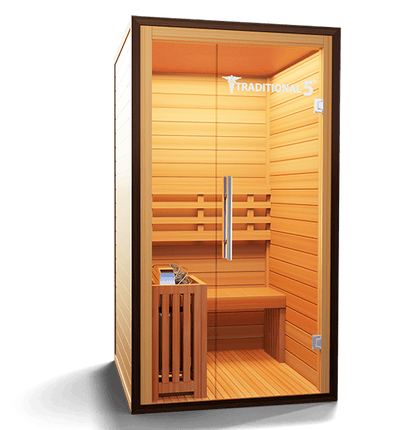 Medical Sauna Traditional 5 1-Person Indoor Steam Sauna, Canadian Hemlock with Two-Wall Glass Design, 4.5 kW Heater and Digital Touch Controls
