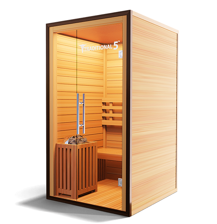 Medical Sauna Traditional 5 1-Person Indoor Steam Sauna, Canadian Hemlock with Two-Wall Glass Design, 4.5 kW Heater and Digital Touch Controls