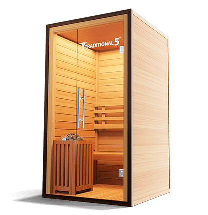 Medical Sauna Traditional 5 1-Person Indoor Steam Sauna, Canadian Hemlock with Two-Wall Glass Design, 4.5 kW Heater and Digital Touch Controls