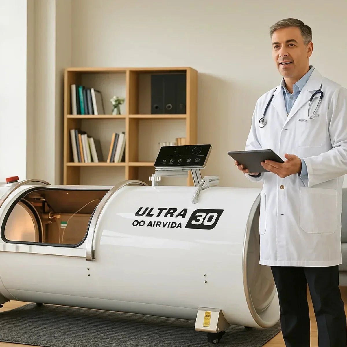 Airvida Ultra Hard Shell Lying Hyperbaric Chamber — 1.3 / 1.5 / 1.7 / 2.0 ATA, Three Widths
