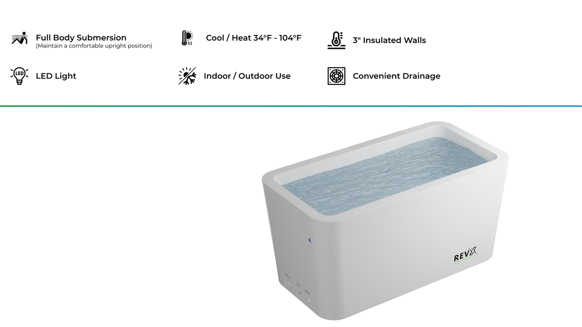 RevX X Tub Acrylic Cold Plunge with LUX 1.5 HP Chiller and Filtration System – 34 in Deep, 34–104°F, UV + Ozone