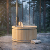 Wood Fired 4-Person to 5-Person 0-Jet Hot Tub and Ice Bath with Internal Stove Pine — Studio Shot