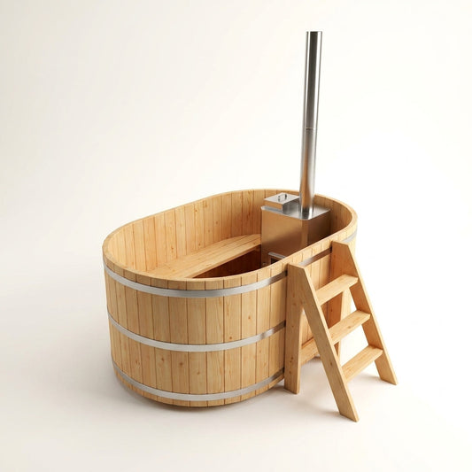 Wood Fired 4-Person to 5-Person 0-Jet Hot Tub and Ice Bath with Internal Stove Pine — Studio Shot