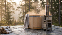 Wood Fired 4-Person to 5-Person 0-Jet Hot Tub and Ice Bath with Internal Stove Pine — Lifestyle