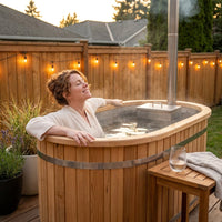Wood Fired 4-Person to 5-Person 0-Jet Hot Tub and Ice Bath with Internal Stove Pine — Lifestyle