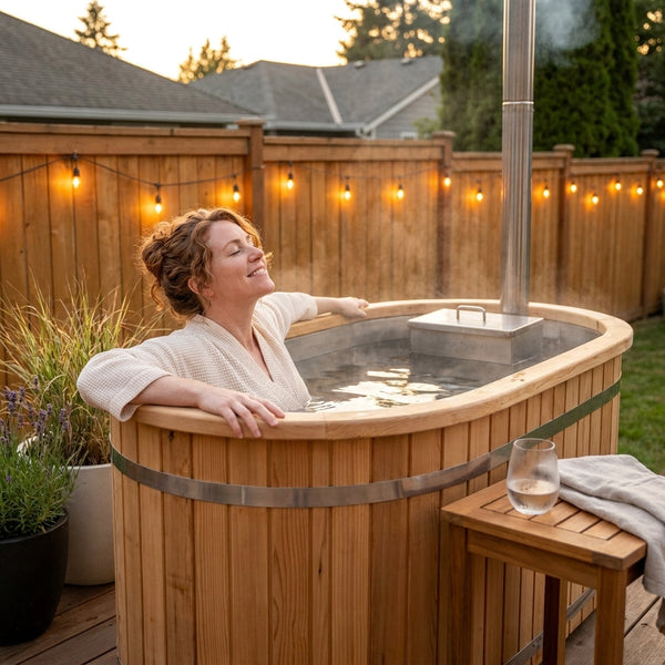 ALEKO Wood-Fired 4–5 Person Hot Tub and Ice Bath with Internal Stove – 422 Gallon Pine Barrel, No Electricity Required (PIWSHTUB-AP)