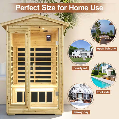 Moray 1-2 Person Outdoor Fir Infrared Sauna with 8 Far-Infrared Carbon Crystal Heaters and Chromotherapy
