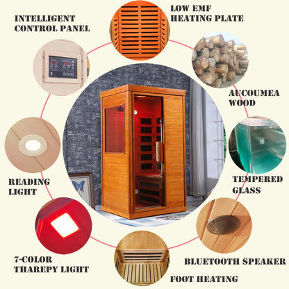 Dry Sauna for Home, 1120W Far Infrared Saunabox with 7-Color Light, 1-Person Indoor Sauna Room W/ Red Light, Bluetooth Audio, LED Reading Light, 77-140℉, Multi-Function Setting