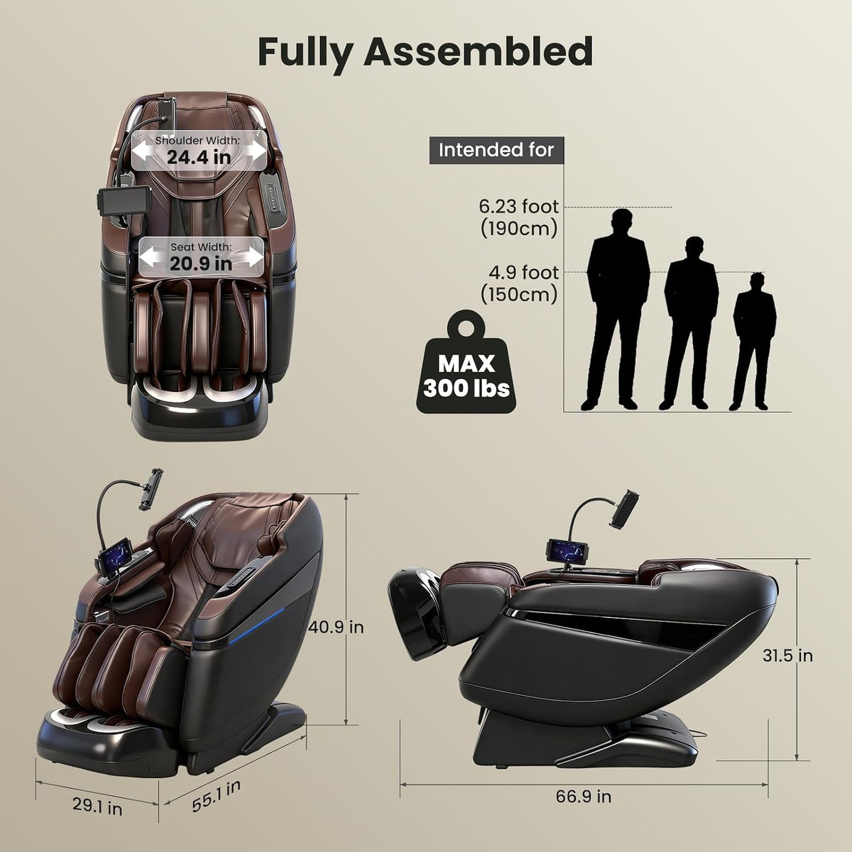 4D Music Rhythm Massage Chair Full Body, 2026 Unique Sonic Resonance Zero Gravity Sl-Track Shiatsu Recliner with Knee Heating Blanket AI Voice Bluetooth Foot Roller Body Scan Airbags G9 Black