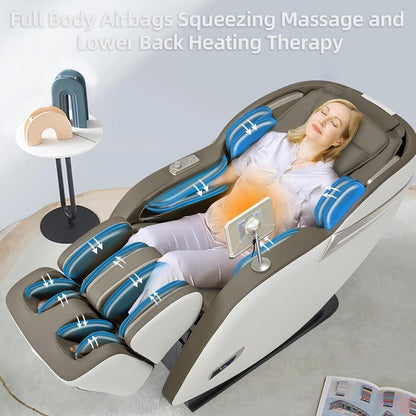 MD906 Full Body Massage Chair, 165°Zero Gravity, 55" SL Track, Beige