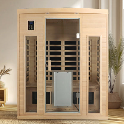 Low EMF Far-Infrared Three Person Sauna Room with Glass Door - Hemlock Wood