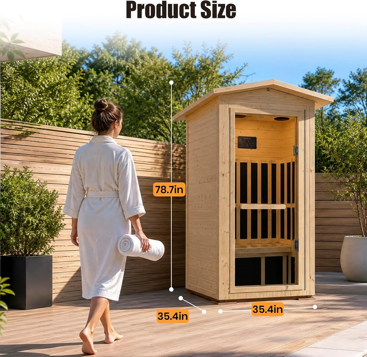 Outdoor Sauna Far Infrared 1550W for One Person Finland Spruce Wood