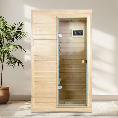 Canadian Hemlock Wood One Person Far Infrared Sauna with Bluetooth Audio - Natural