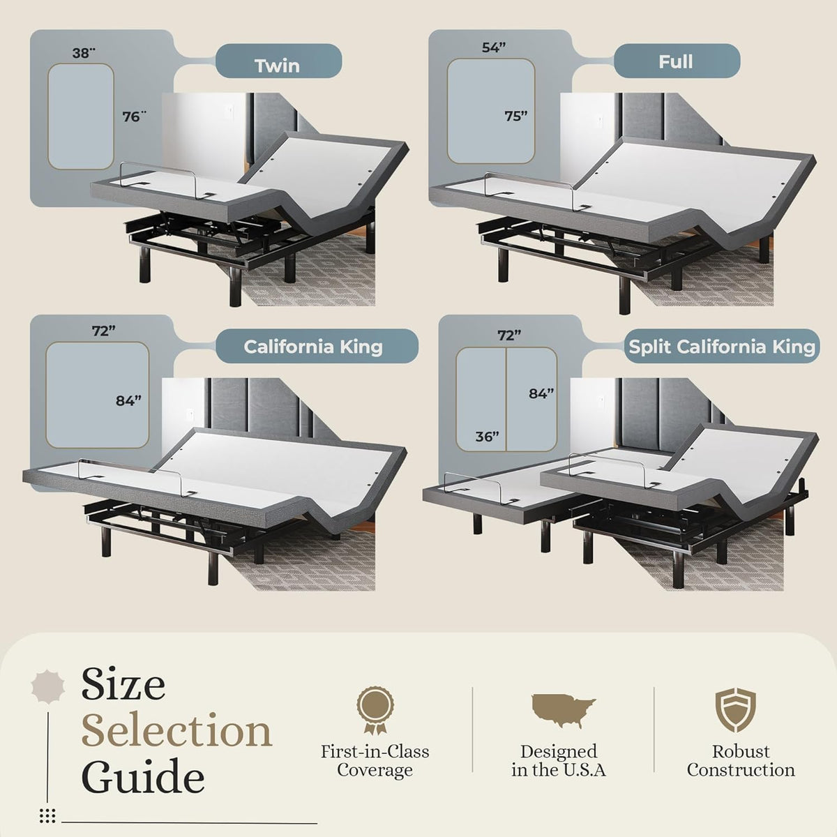 Sven & Son Classic Adjustable Bed Base, Head and Foot Lift, Massage, Under-Bed Lights, USB, Memory, Zero Gravity Smart Frame - Split California King