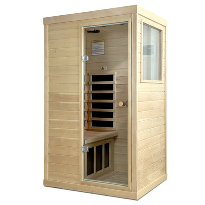 Canadian Hemlock Wood One Person Far Infrared Sauna with Bluetooth Audio - Natural