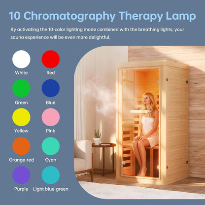 Wood Infrared Sauna Room, 1 Person Traditonal Sauna with Red Light