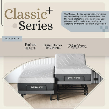 Sven & Son Harmony Adjustable Bed Base, Head and Foot Lift, Massage, Under-Bed Lights, USB, Gel Memory, Zero Gravity Smart Frame - Split King + 10 Inch Memory Foam Matt (Firm)