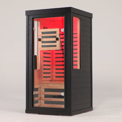 One-Two Person Far Infrared Sauna with 7-Color Therapy Lighting - Solid Wood