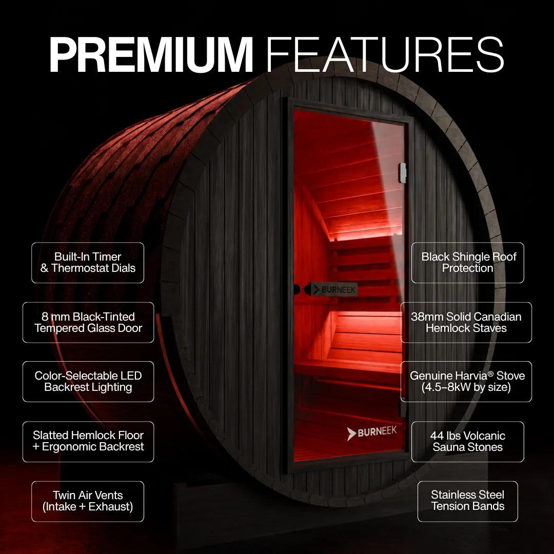 Burneek® Basalt: 2-Person Outdoor Barrel Sauna
