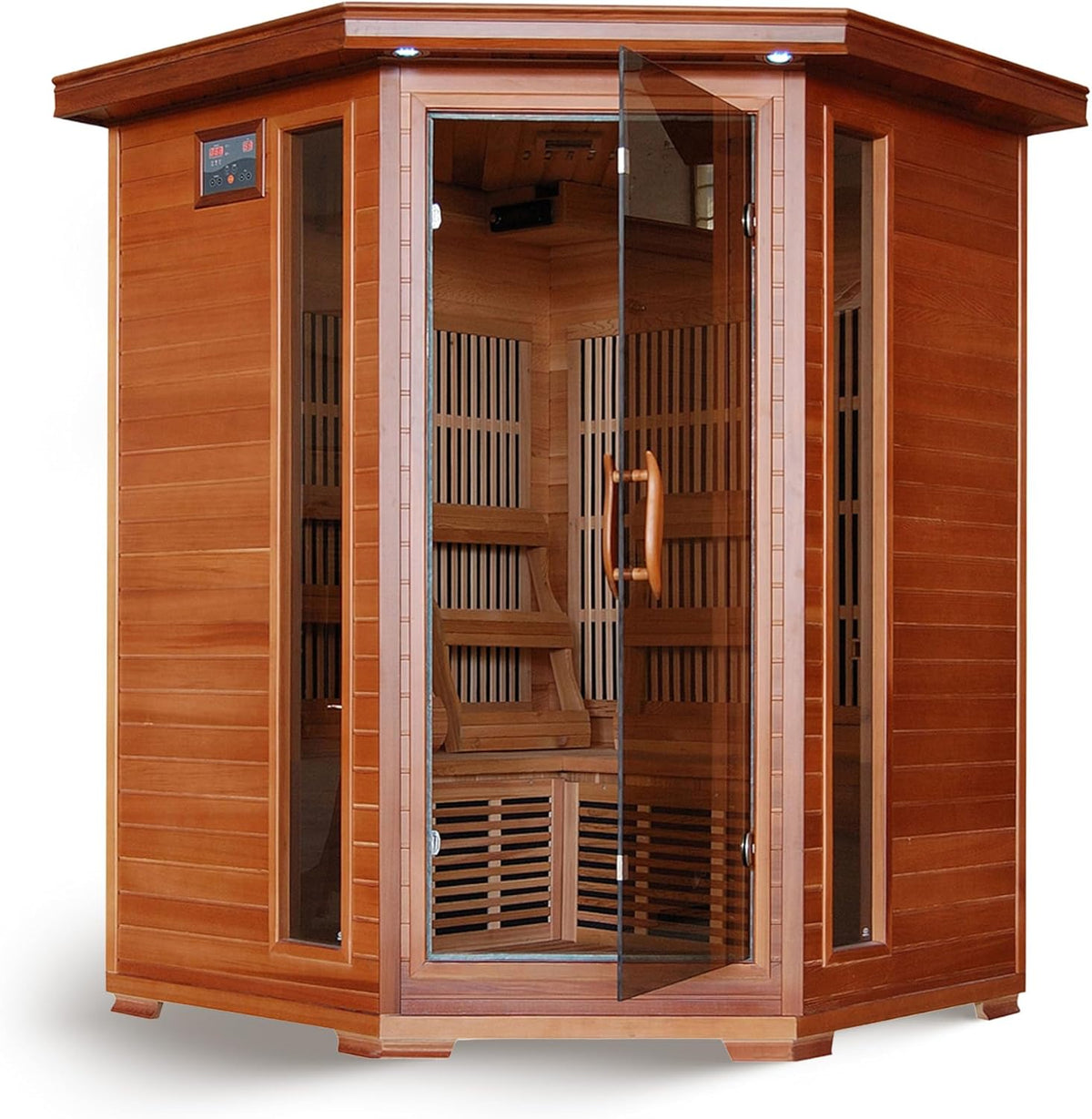 HEATWAVE Hudson Bay 3 Person Cedar Infrared Wood Sauna for Home Relaxation & Detox – Indoor Sauna with 7 Carbon Heaters, Chromotherapy Lighting, Oxygen Ionizer, & Built-In Stereo Sound System