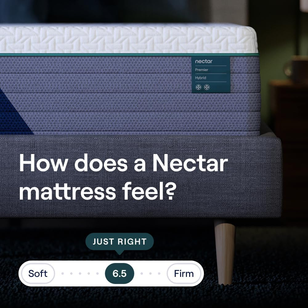 Nectar Premier Full Adjustable Base & 13” Hybrid Mattress (New) - Head & Foot Incline - Medium Firm Memory Foam & Coils - Cooling Upgrade - 3 Massage Settings - 365-Night Trial & Forever Warranty