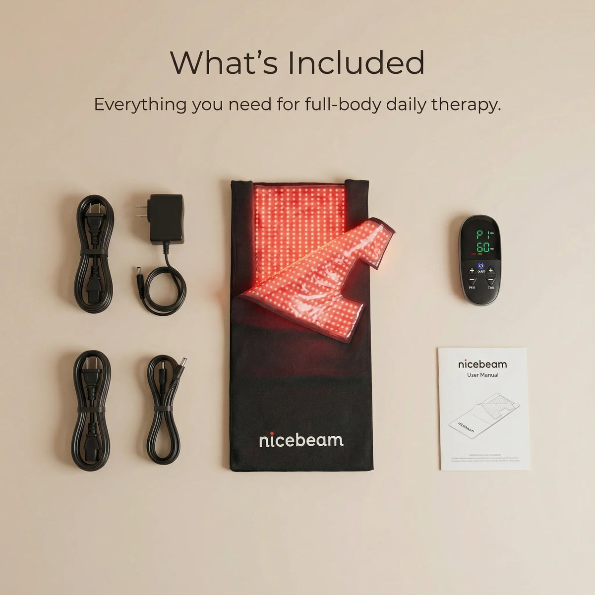 Nicebeam Full Body Red Light Therapy Bag, 7,560 LEDs, 660 nm and 850 nm, Zip-Around Two-Panel Wrap with Adjustable Brightness, Pulse and 60-Minute Timer, Two Sizes
