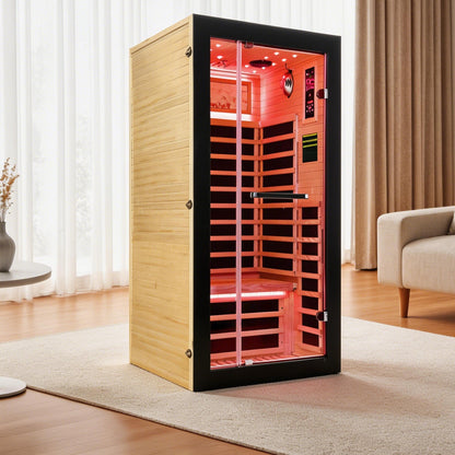 Single-Person Far Infrared Sauna – 7 Carbon Heating Panels, Starry Sky Ceiling, Bluetooth Audio
