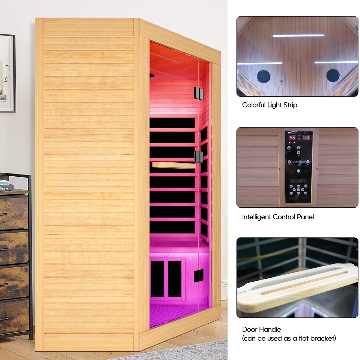 Canadian Hemlock Double Sauna with Bluetooth & LED Lights - Natural/Graphite
