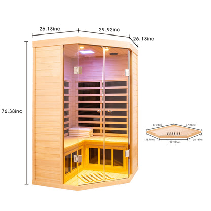 Home Furnishers 2-Person Deluxe Corner Far Infrared Sauna with 7 Heating Panels, Hemlock Wood