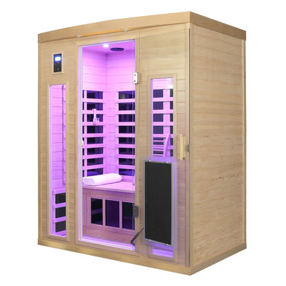 Low EMF Far-Infrared Three Person Sauna Room with Glass Door - Hemlock Wood