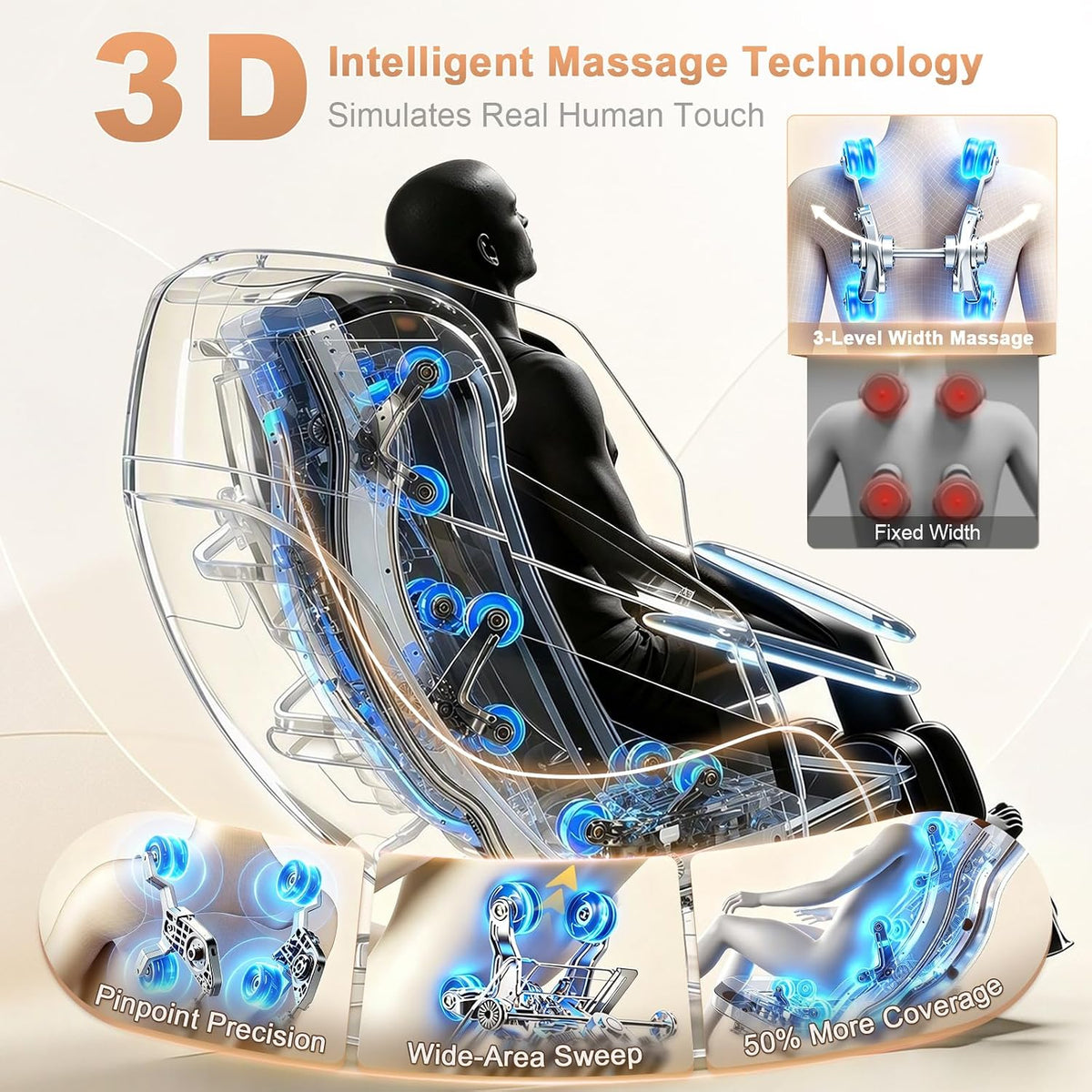 3D Full Body Massage Chair Zero Gravity Sl-Track, Shiatsu Recliner