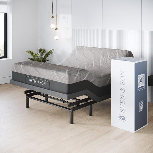 Sven & Son Harmony Adjustable Bed Base, Head and Foot Lift, Massage, Under-Bed Lights, USB, Gel Memory, Zero Gravity Smart Frame - Full + 14 Inch Hybrid Spring Matt (Medium Soft)